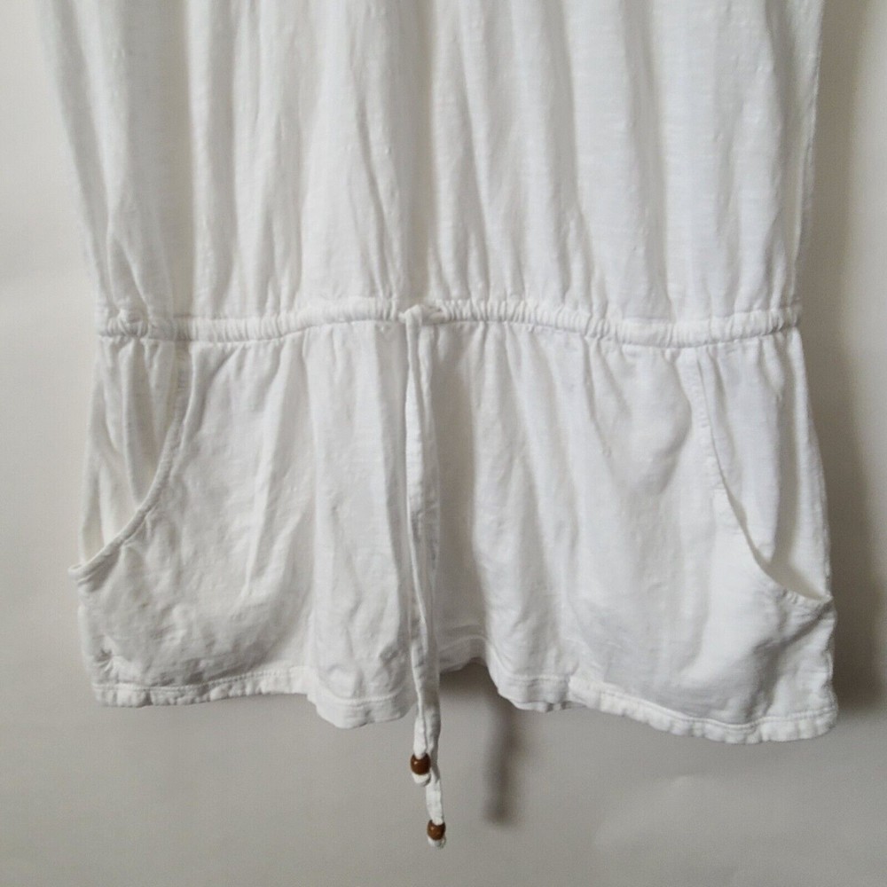 Athleta La Tara Tunic Top Size M White Embroidered Hooded Drop Waist Pockets EUC - Picture 7 of 10